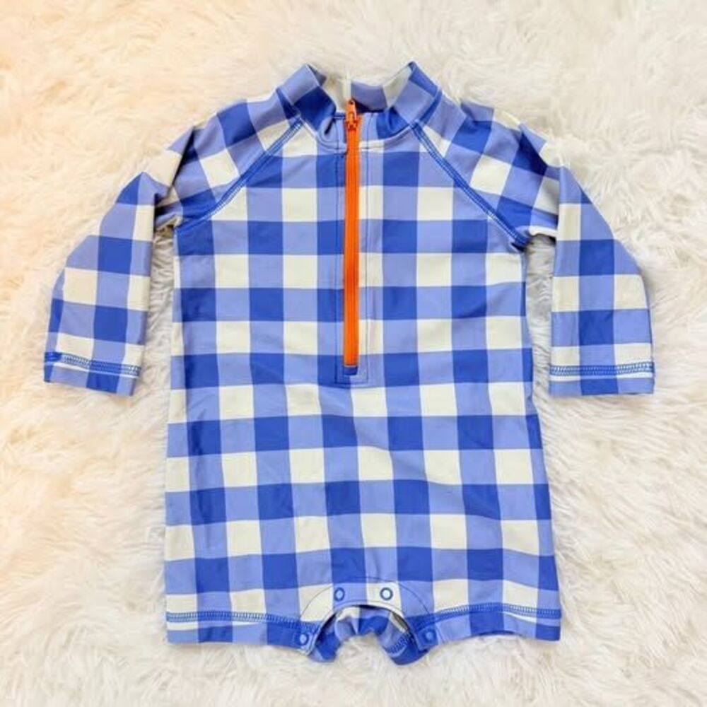 Blue Gingham Rash Guard Swimsuit 3-6M UPF Beach Pool Primary